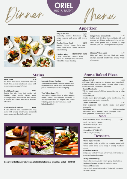 reduced bar food menu